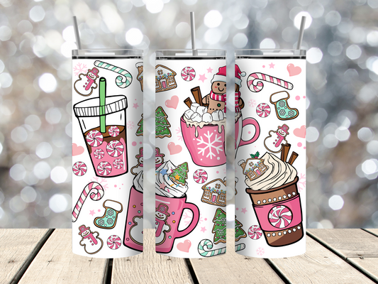 Pink Christmas Drinks 20 Oz Skinny Tumbler